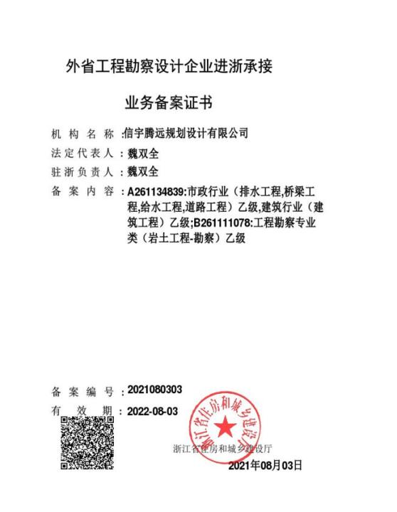 浙江政務服務網，省外建設工程勘察、設計，信宇騰遠規劃設計企業進浙